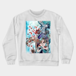 ORIENTAL FAIRY TALE ,PRINCESS ,RED ROSES AND FLYING HAWK Crewneck Sweatshirt